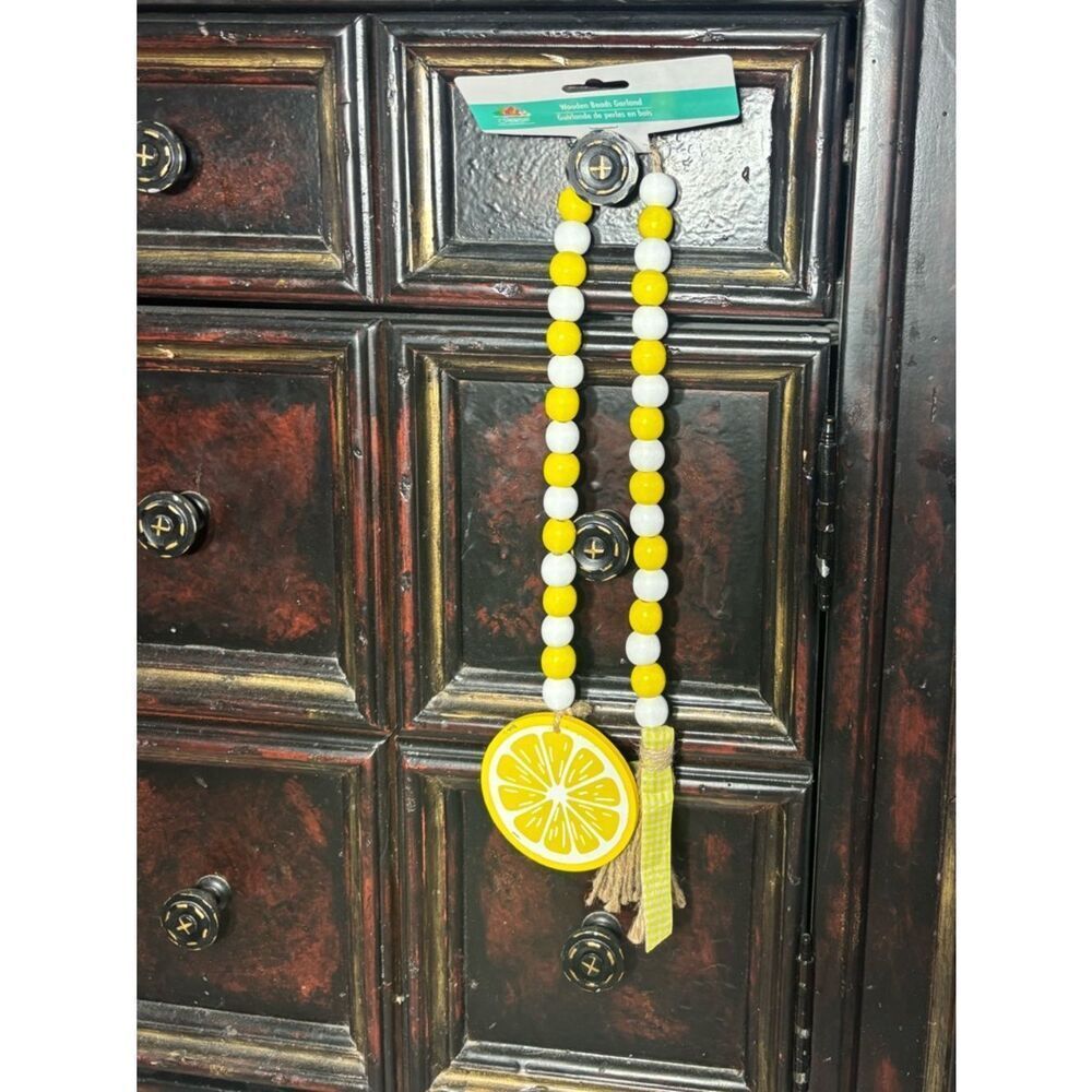 New Lemon Wooden Bead Garland - yellow  & White